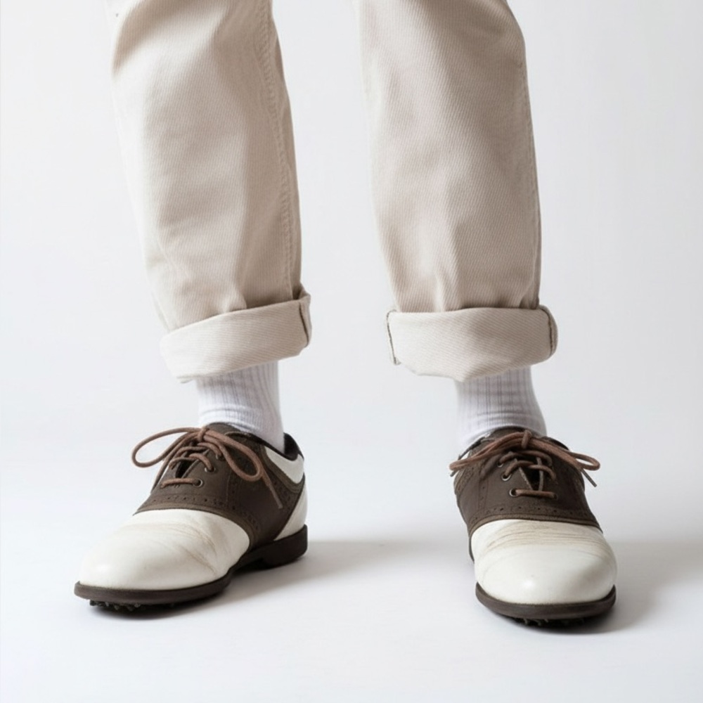 Vintage Niblick men’s White & Brown Leather Golf Shoes with Laces